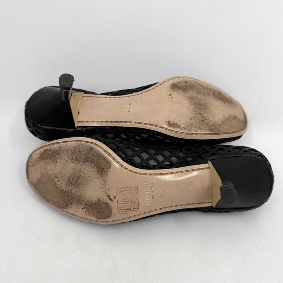 MIU MIU Black Laser-Cutout Ballet Kitten Heel Pumps - Picture 8 of 11